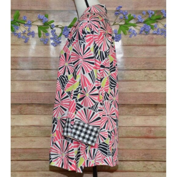 Foxcroft Colorful Button Up Contrast Cuff Blouse Top Plus Size 20W Cotton V-Neck - Picture 6 of 12